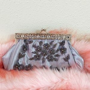 Beautiful Gatsby Style Silver Grey Beaded Satin Purse